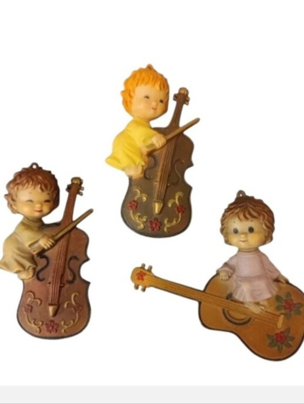 Vintage Cherub Angel Musician Christmas Ornaments Resin Set of 3
